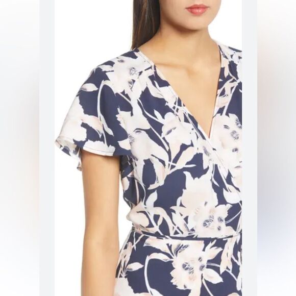 Leith Dress M Rehearsal Dinner Floral Midi Wrap Blue - Picture 3 of 12